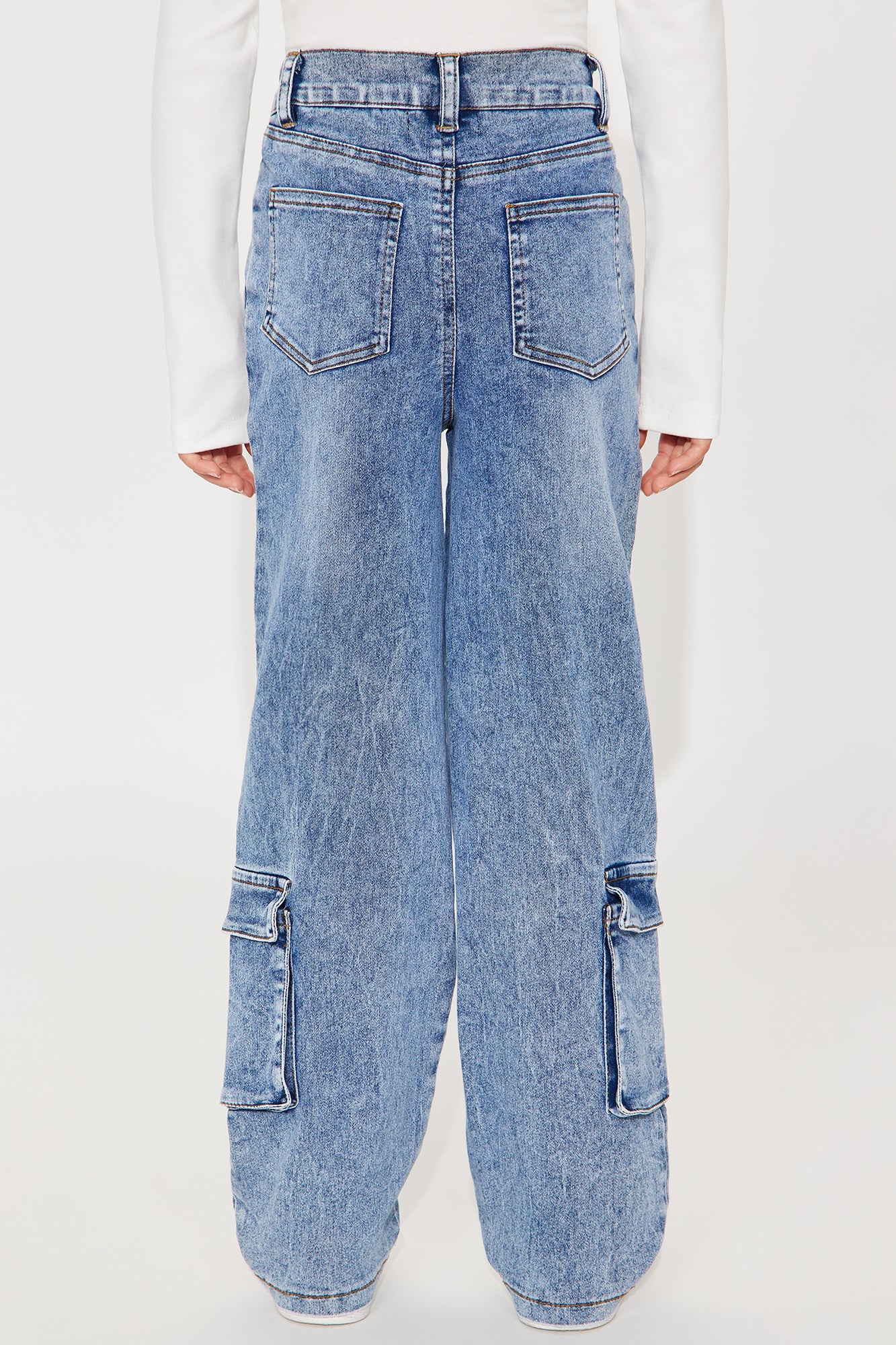 Mini Work Hard Play Hard Cargo Jeans - Medium Wash