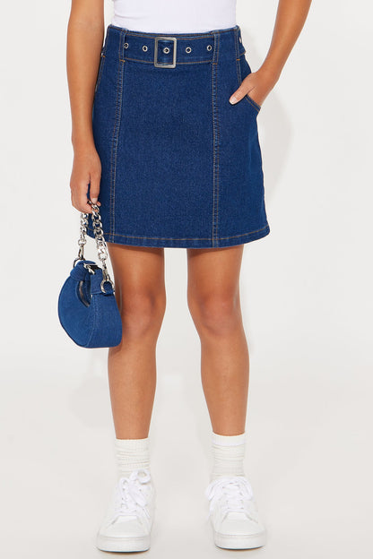 Mini Jordan Belted Denim Mini Skirt - Rinse Blue Wash