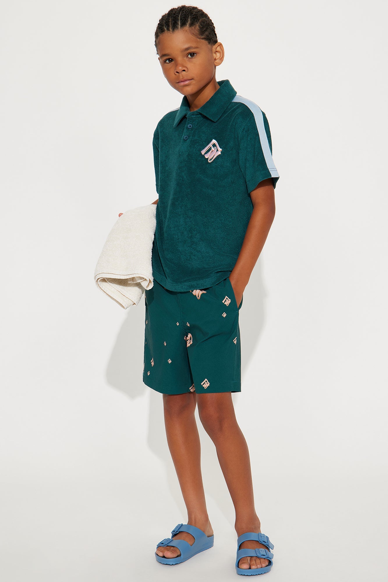 Mini Relaxed Chateau Terry Embroidered Polo - Teal/combo
