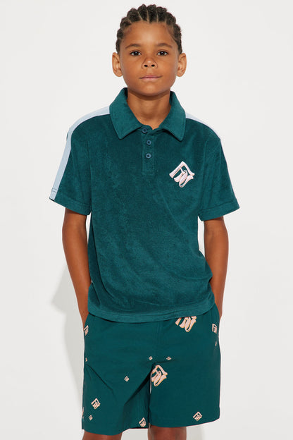 Mini Relaxed Chateau Terry Embroidered Polo - Teal/combo