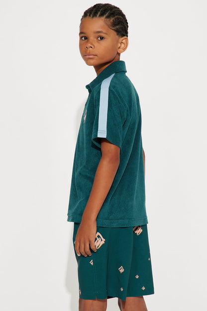 Mini Relaxed Chateau Terry Embroidered Polo - Teal/combo