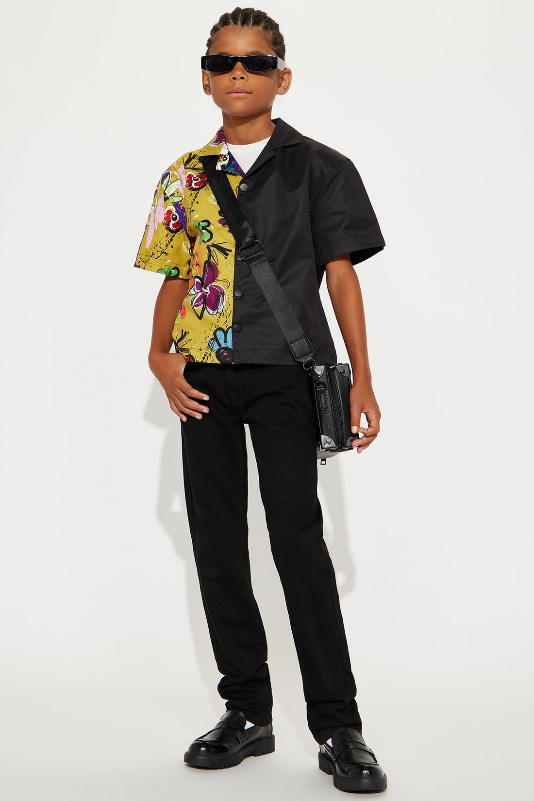 Mini Volos Split Cropped Shirt - Navy/Multi