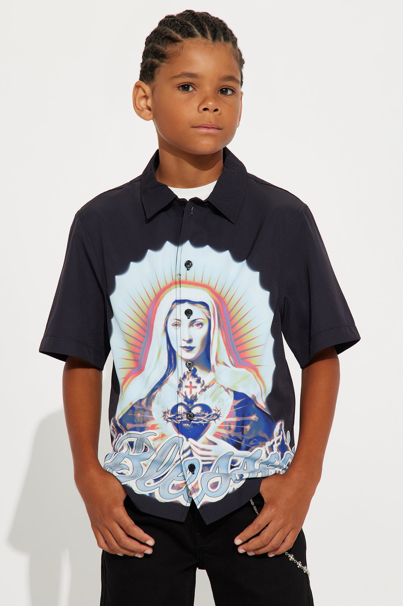Mini Blessed Full Button Shirt - Black/combo