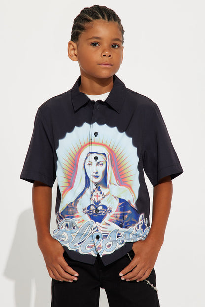 Mini Blessed Full Button Shirt - Black/combo