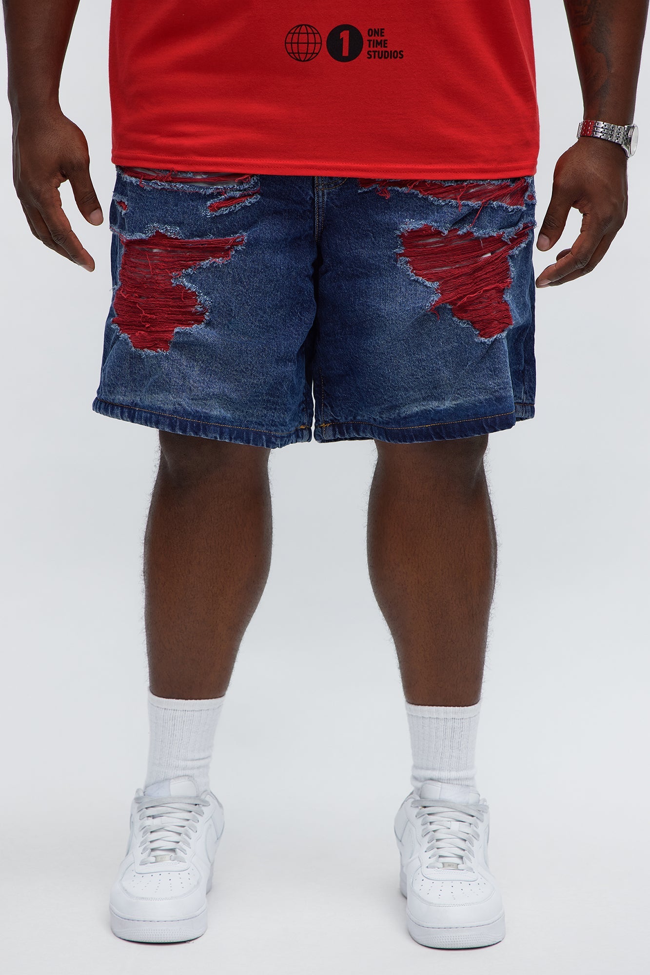 Relaxed We In These Streets Destroyed Denim Shorts - Dark Wash