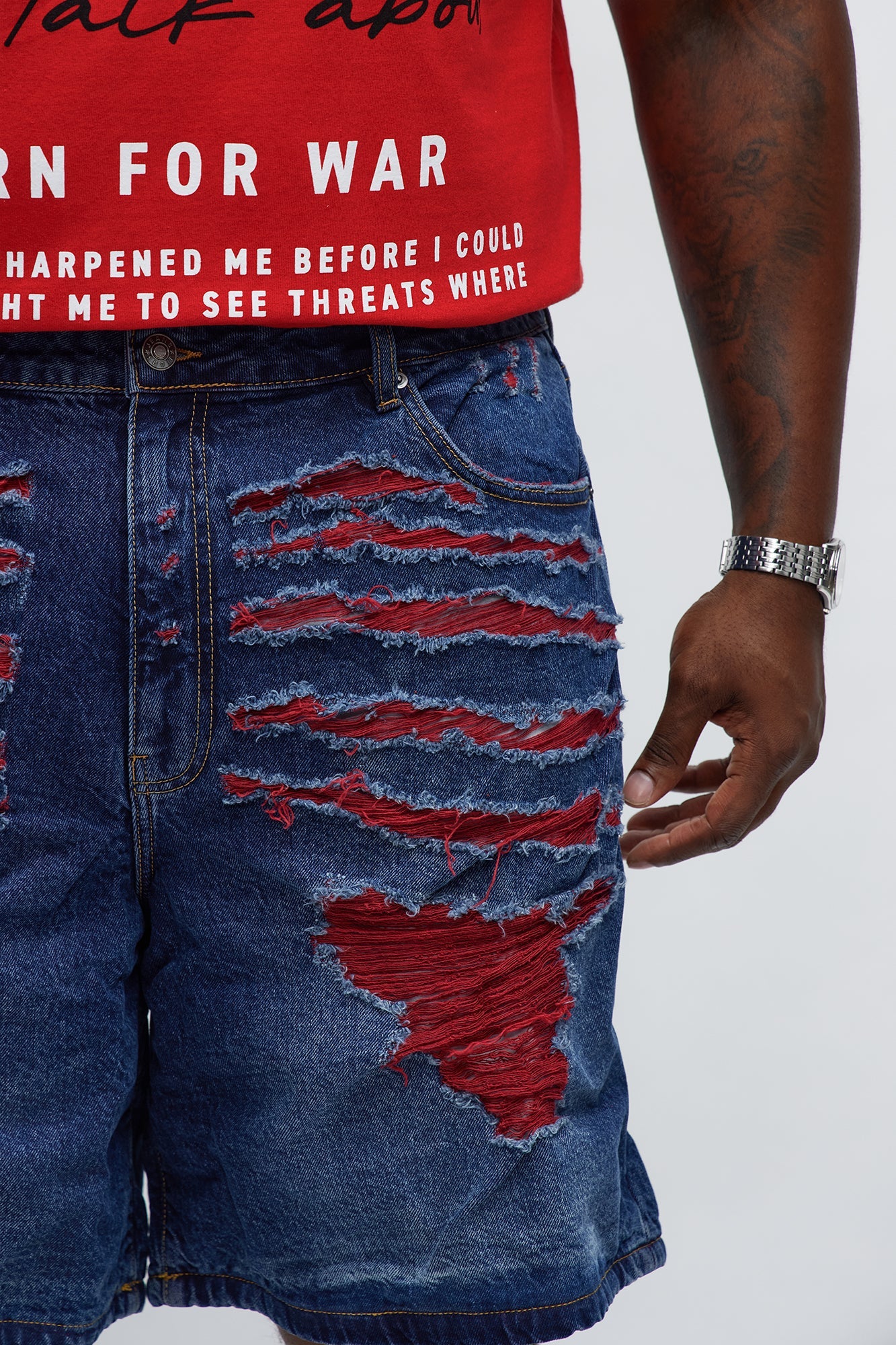 Relaxed We In These Streets Destroyed Denim Shorts - Dark Wash