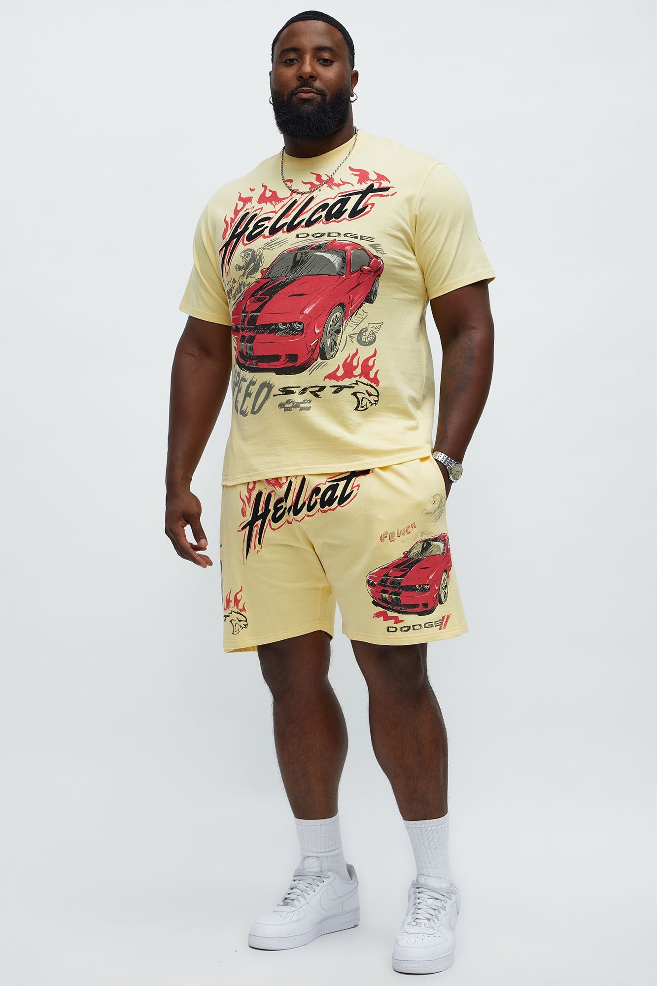 Dodge Hellcat Speed Embroidery Sweatshorts - Tan