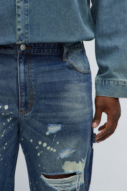 Slim See Me Come Up Bleach Spotted Jeans - Medium Blue Wash