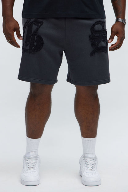 Tyson Relaxed Frayed Patch Sweatshorts - Charcoal