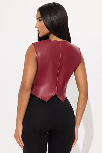 Trust The Process Hardware Faux Leather Vest - Burgundy