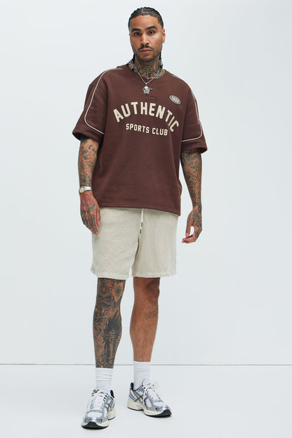 Athletics Sports Club Short Sleeve Henley - Brown