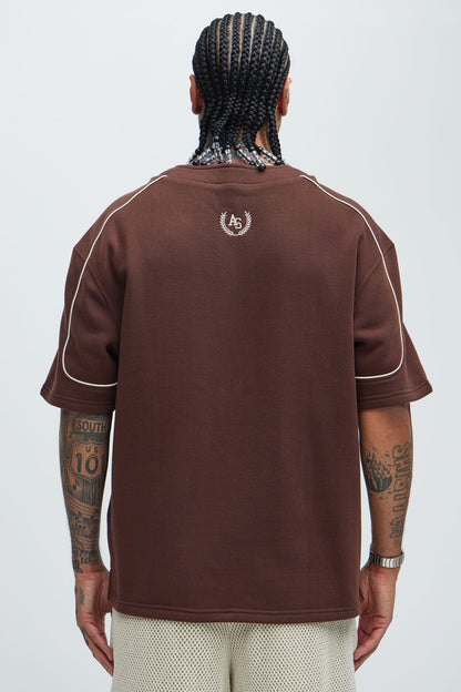 Athletics Sports Club Short Sleeve Henley - Brown
