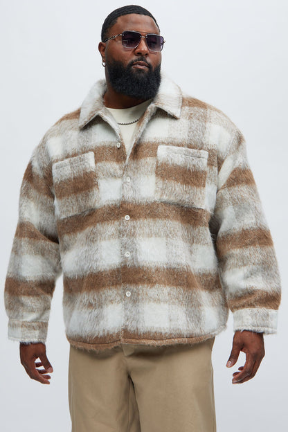 Move Up Plaid Shacket - Tan