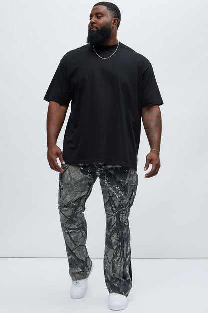 All Over Print Stacked Twill Flare Pant - Grey/combo