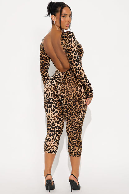 Fierce Instincts Long Sleeve Capri Jumpsuit - Leopard