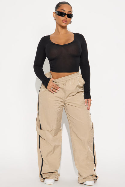 Eliza Windbreaker Wide Leg Track Pant - Beige