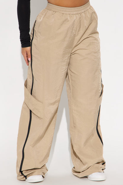 Eliza Windbreaker Wide Leg Track Pant - Beige