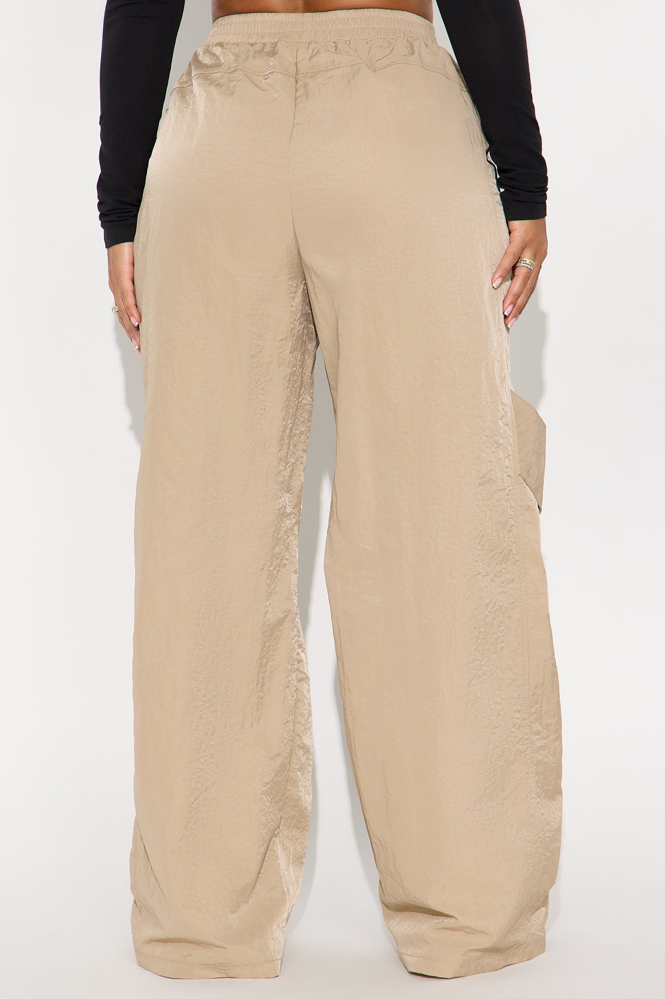 Eliza Windbreaker Wide Leg Track Pant - Beige