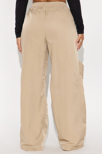 Eliza Windbreaker Wide Leg Track Pant - Beige
