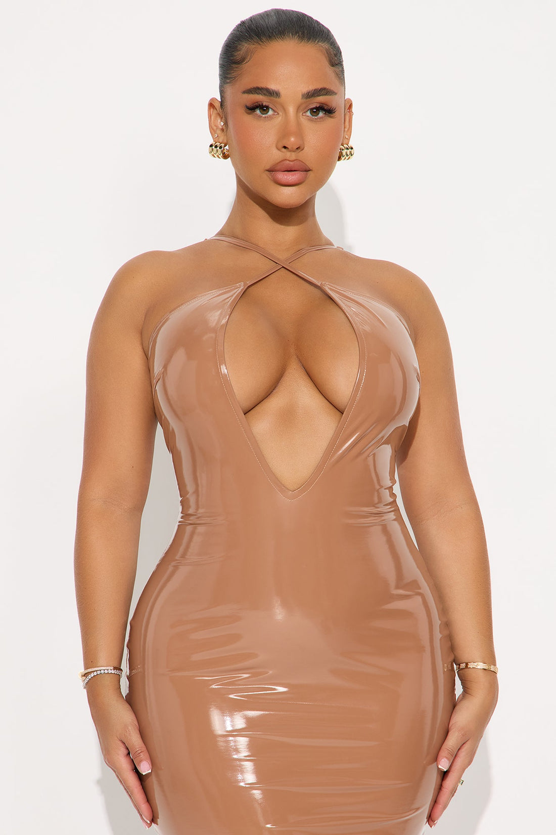 Kamari Latex Midi Dress - Taupe