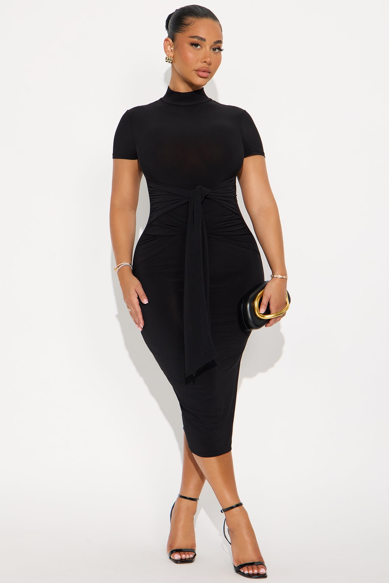 Playful Kiss Midi Dress - Black