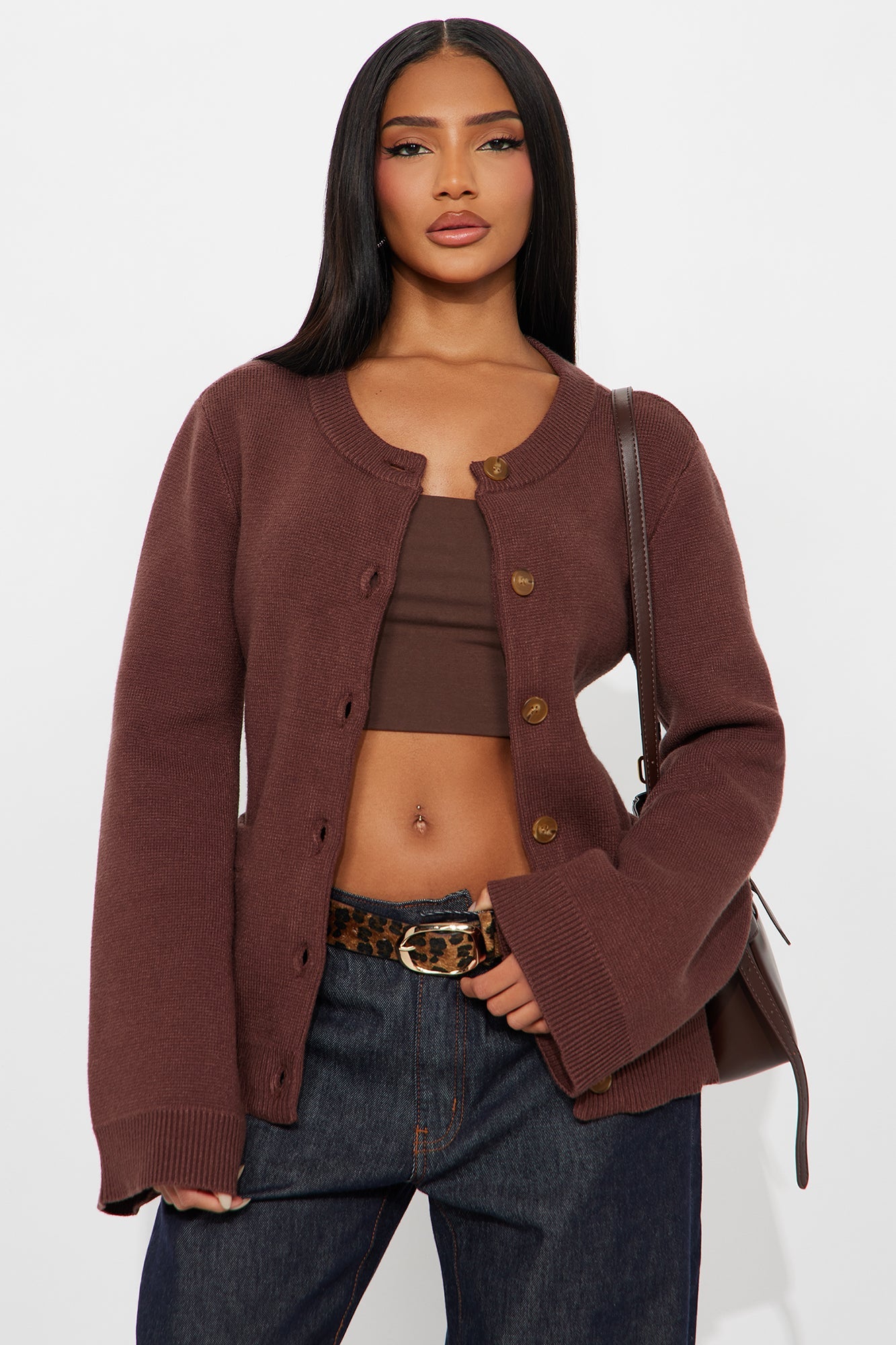 Grace Bell Sleeve Cardigan - Chocolate