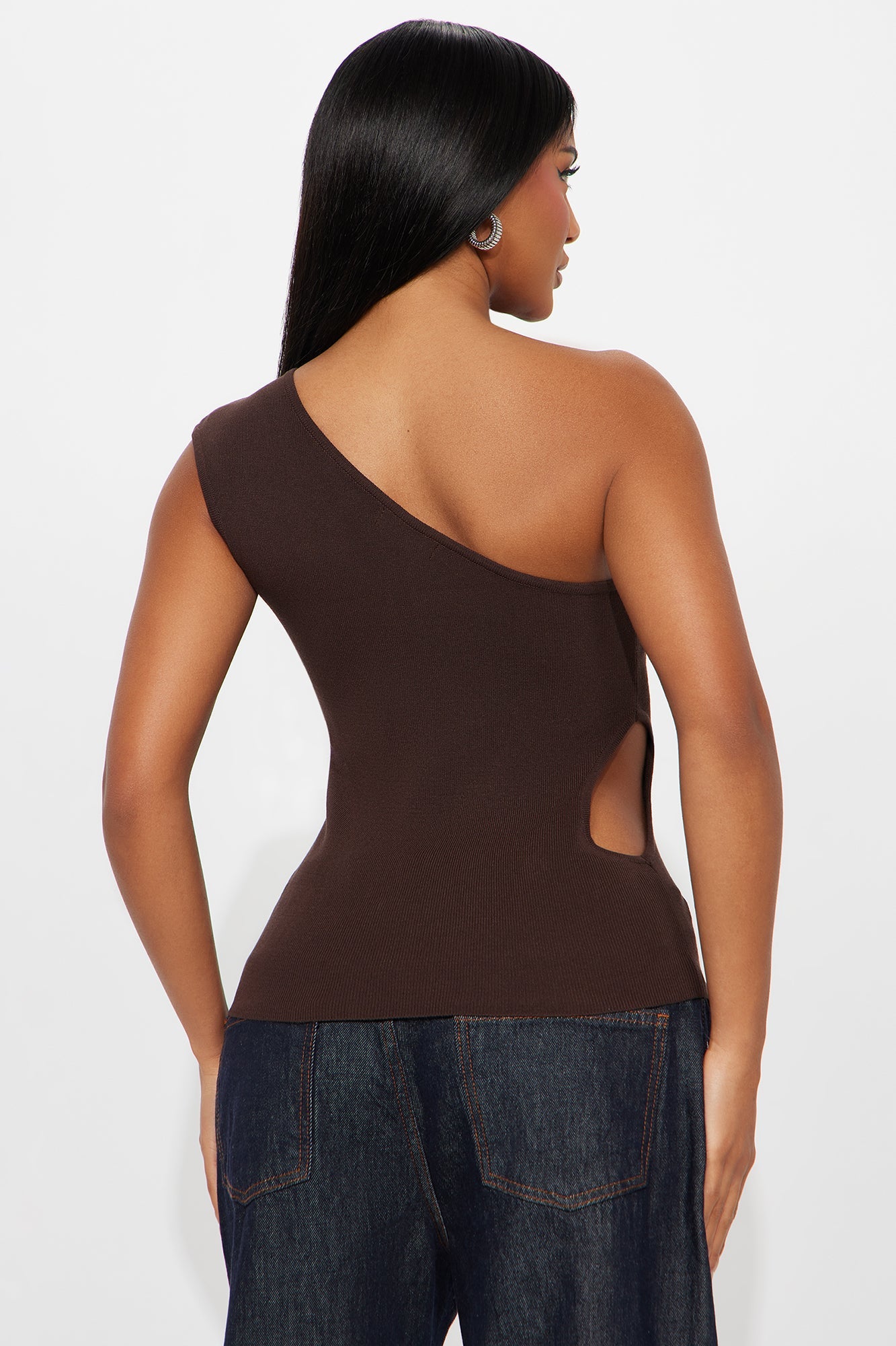 Remind Me Again One Shoulder Top - Chocolate