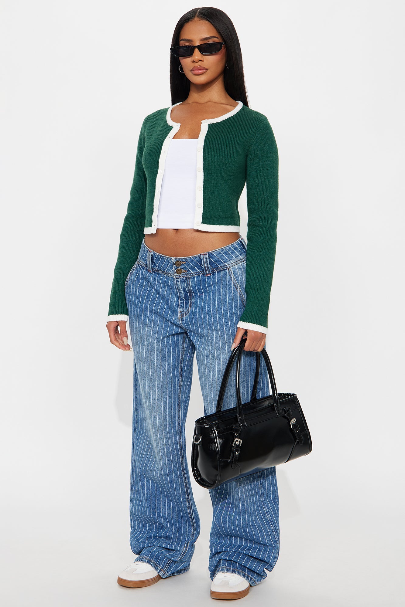 Jaszy Contrast Cardigan - Green/combo