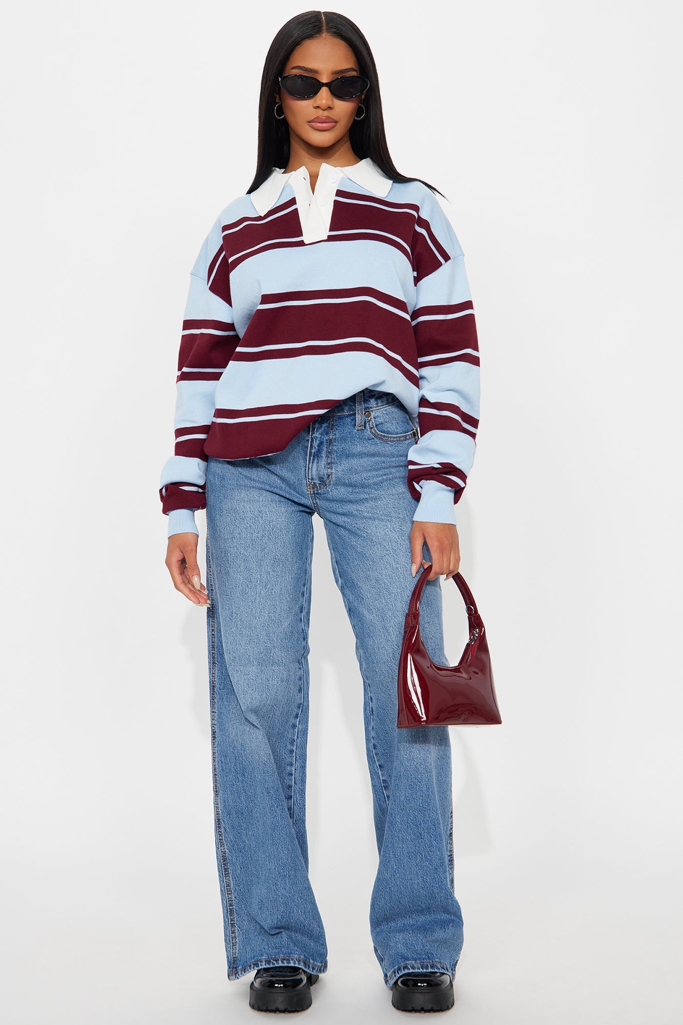 West Coast Striped Rugby Polo Sweater - Blue/combo
