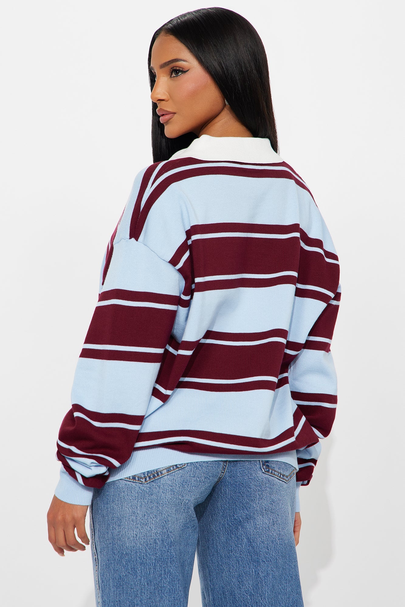 West Coast Striped Rugby Polo Sweater - Blue/combo