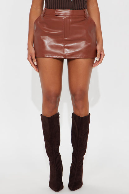 Nyx Faux Leather Micro Mini Skort - Camel