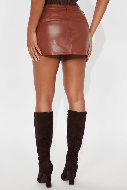 Nyx Faux Leather Micro Mini Skort - Camel