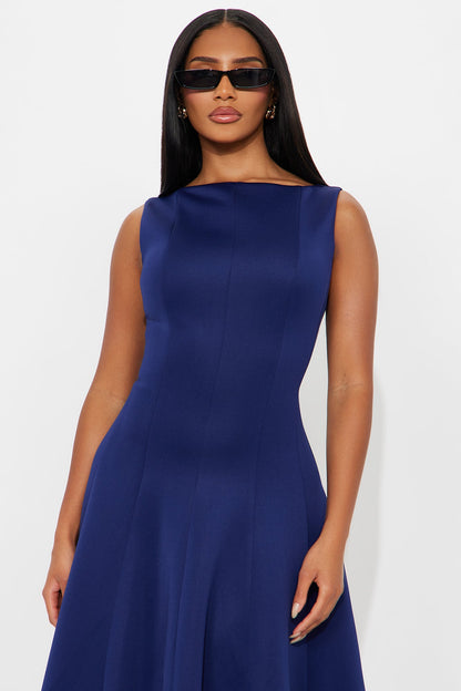 Sweet Sunday Pleated Midi Dress - Navy