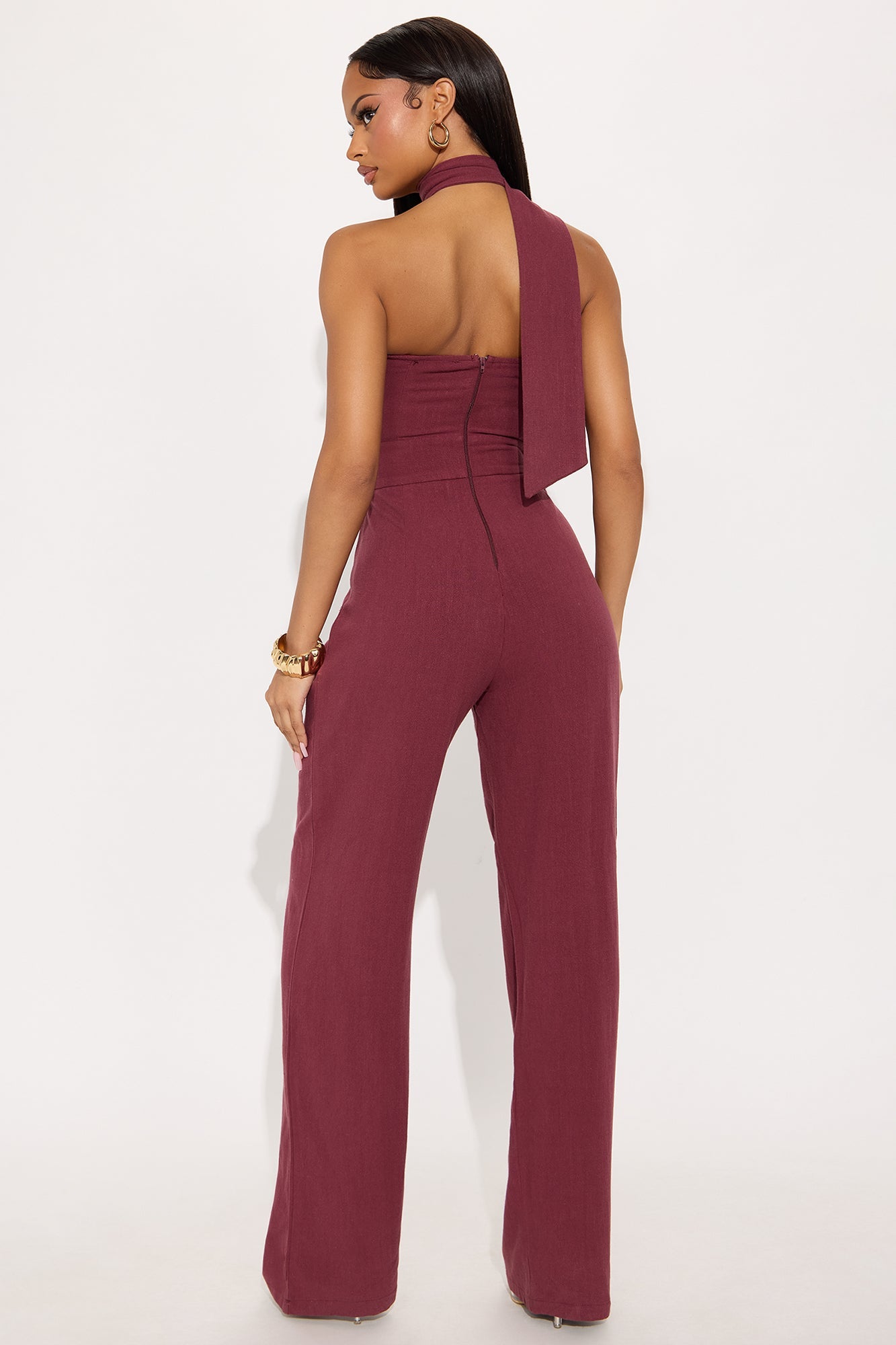 Fatima Linen Corset Jumpsuit - Wine