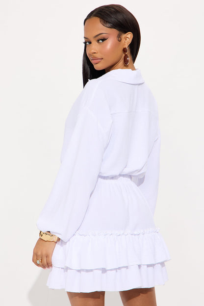Trina Airflow Long Sleeve Mini Dress - White