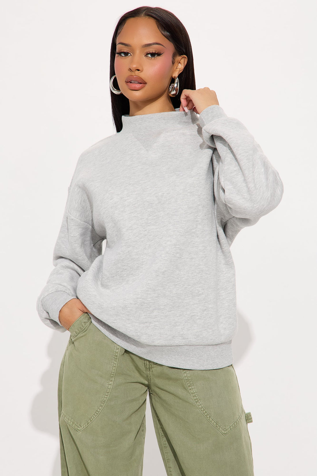 The Classic Mock Neck Sweatshirt - Heather Grey