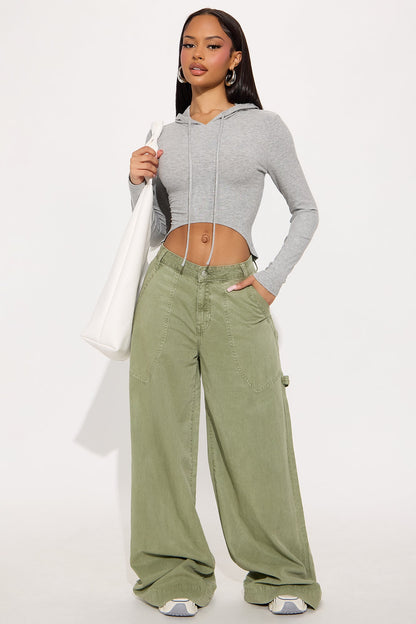 Livia Long Sleeve Ribbed Hooded Top - Heathered Grey