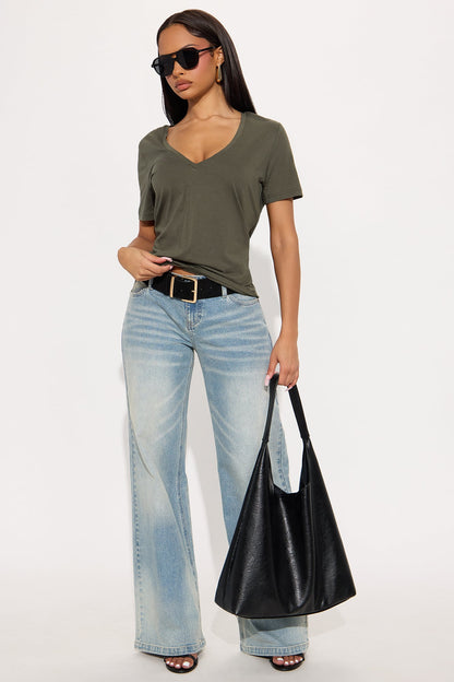 Ava V-Neck Tee - Military Green