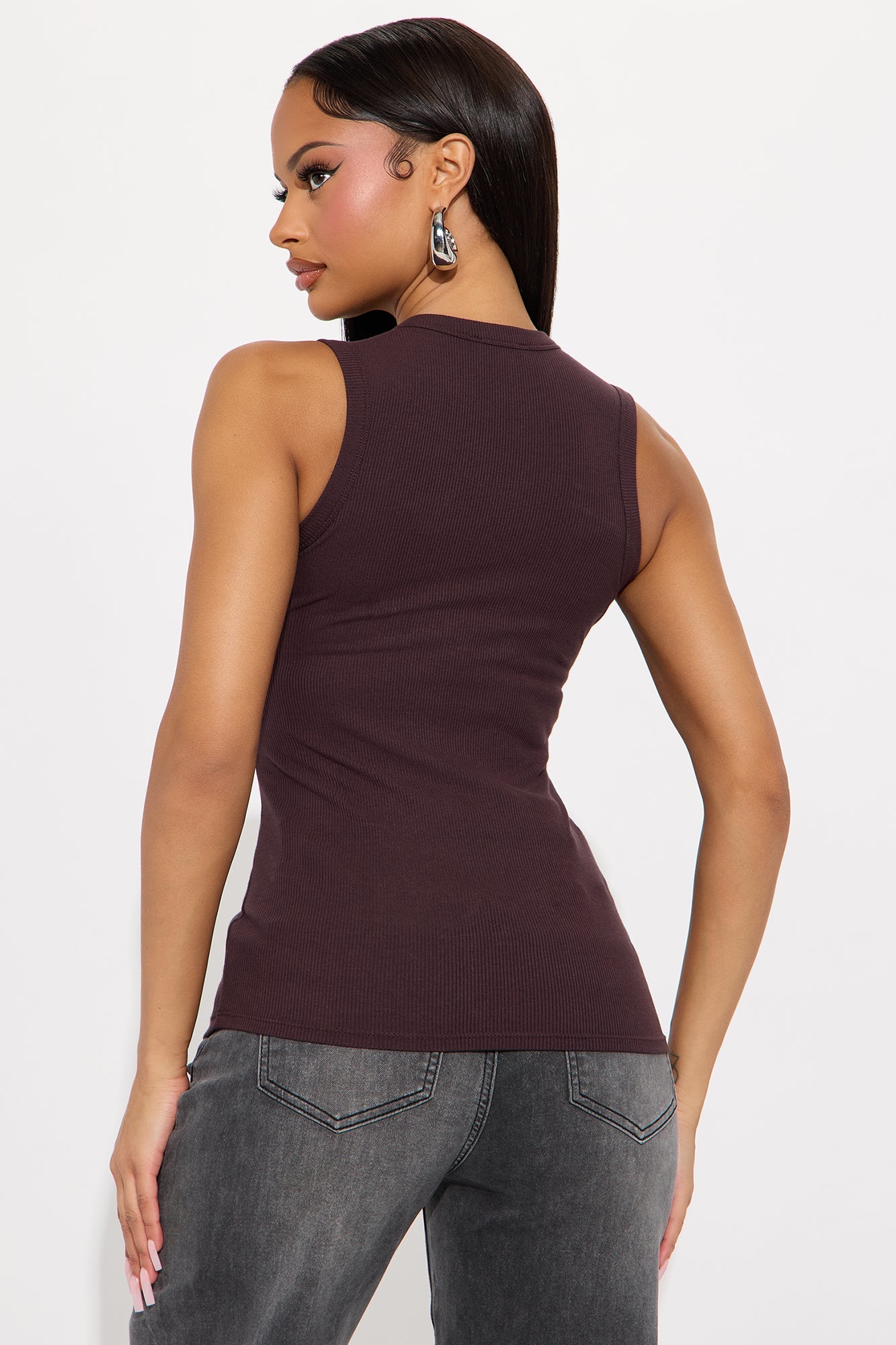 Lily Ribbed Tank - Brown