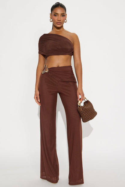 No Set Boundaries Mesh Wide Leg Pant - Brown