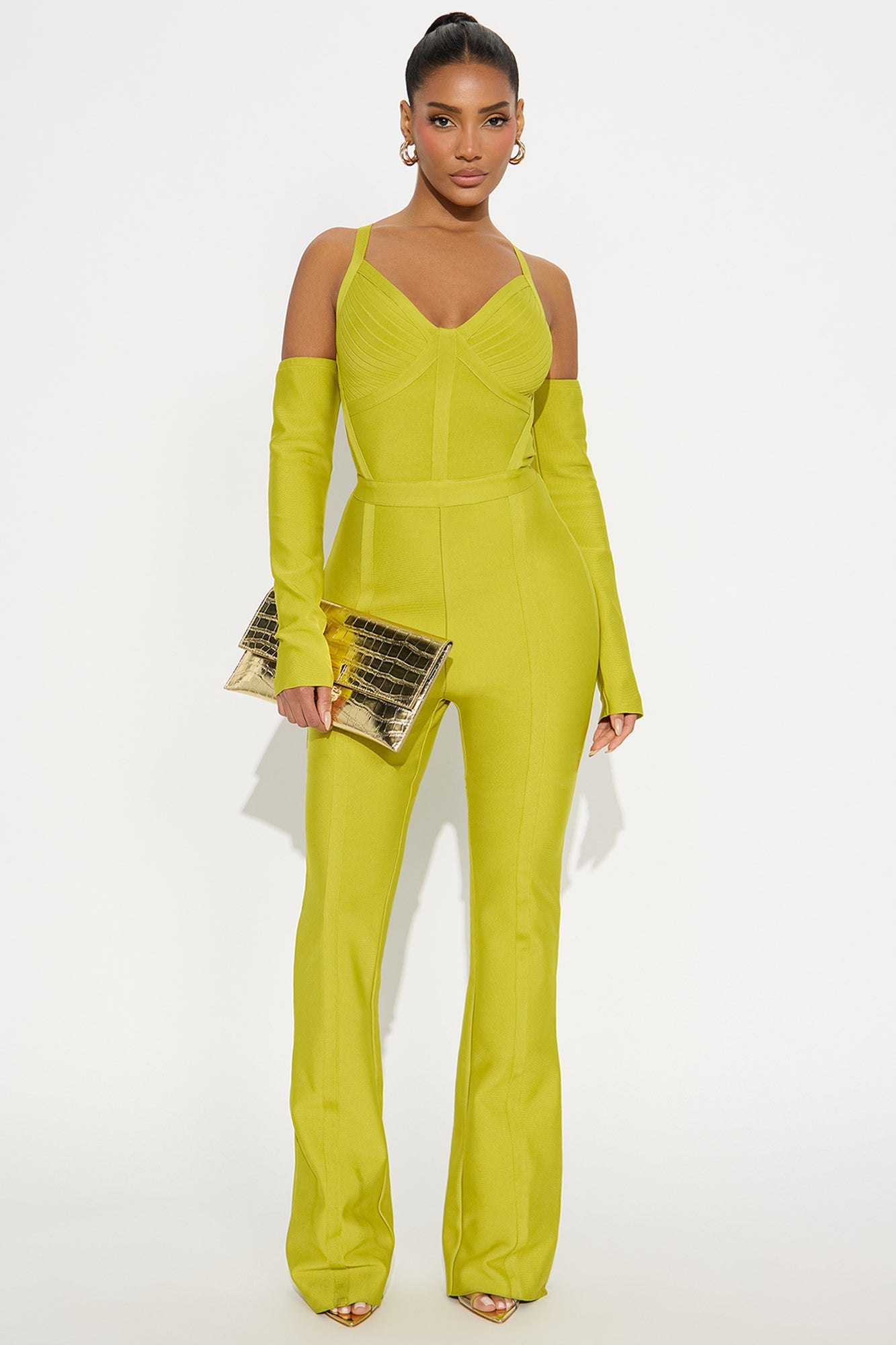Kennedy Bandage Long Sleeve Jumpsuit - Chartreuse
