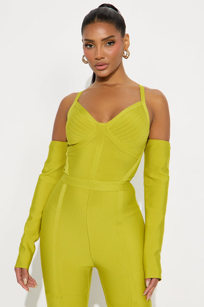 Kennedy Bandage Long Sleeve Jumpsuit - Chartreuse