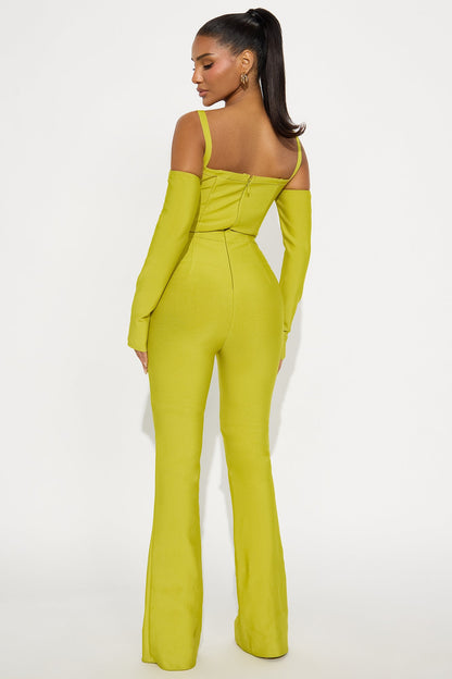 Kennedy Bandage Long Sleeve Jumpsuit - Chartreuse