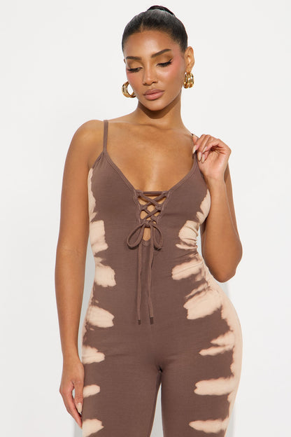 Luna Tie Dye Flare Jumpsuit - Brown Combo