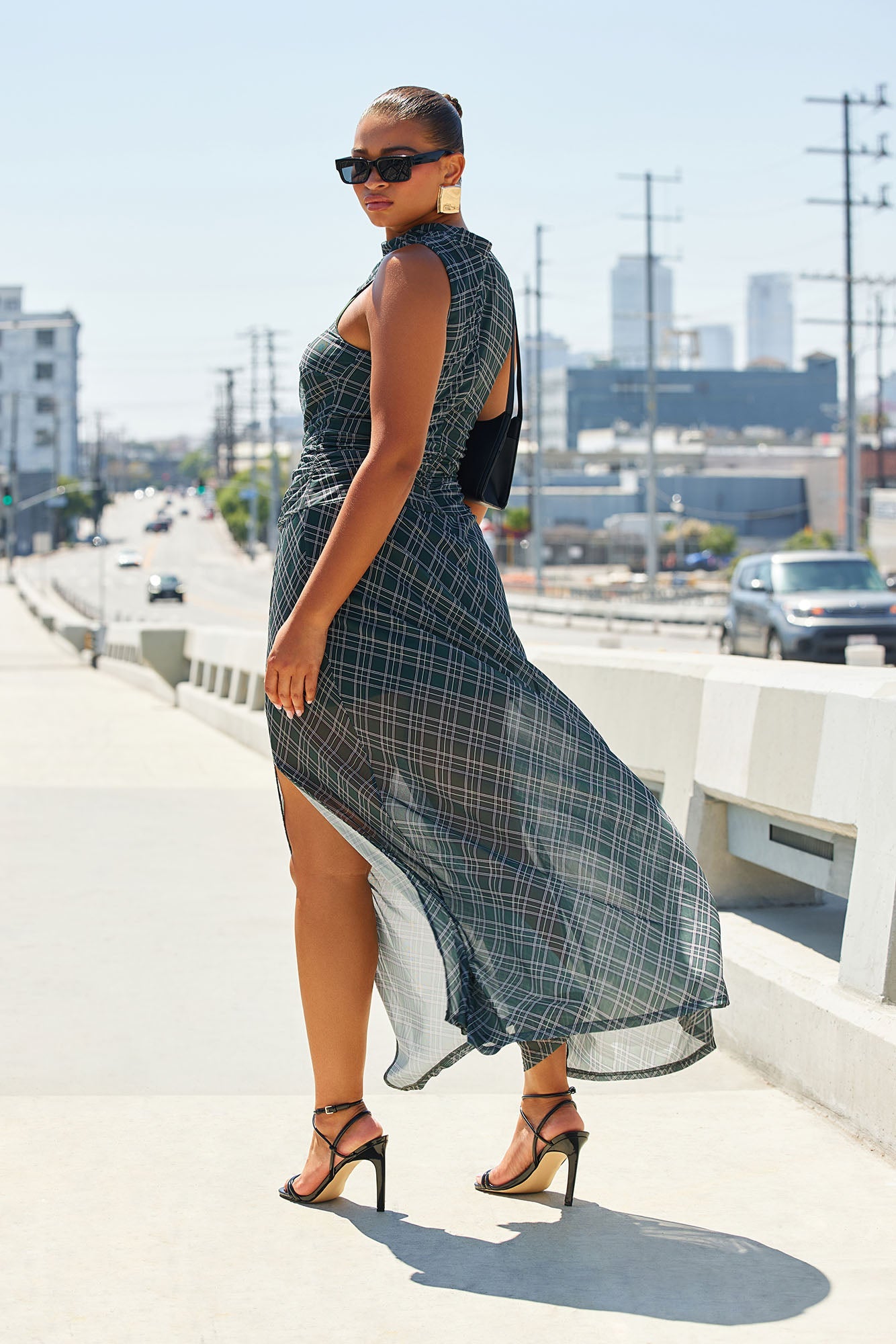 Hailie Plaid Mesh Maxi Dress - Green/combo