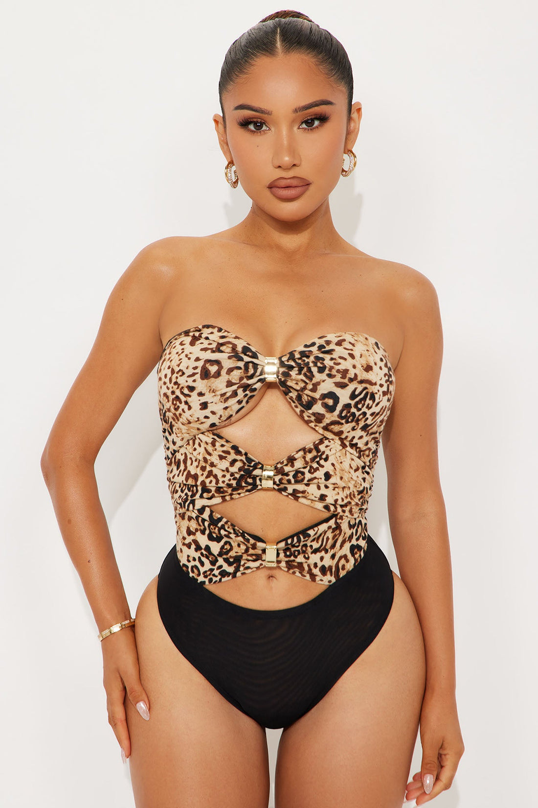 Mastermind Strapless Cut Out Bodysuit - Leopard