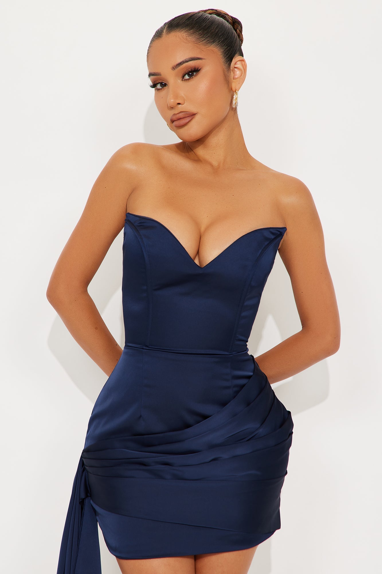 Baylee Draped Satin Mini Dress - Navy