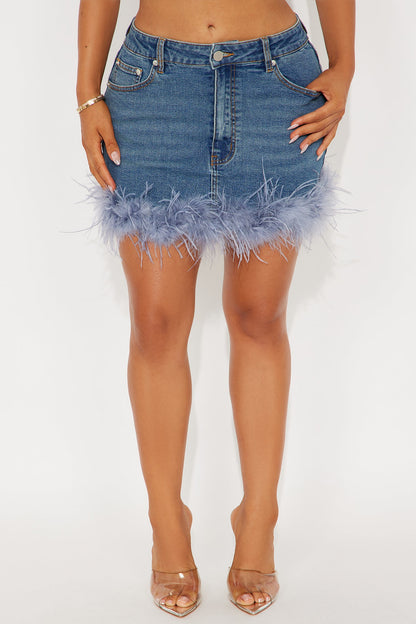 Ruffle Some Feathers Denim Mini Skirt - Medium Wash