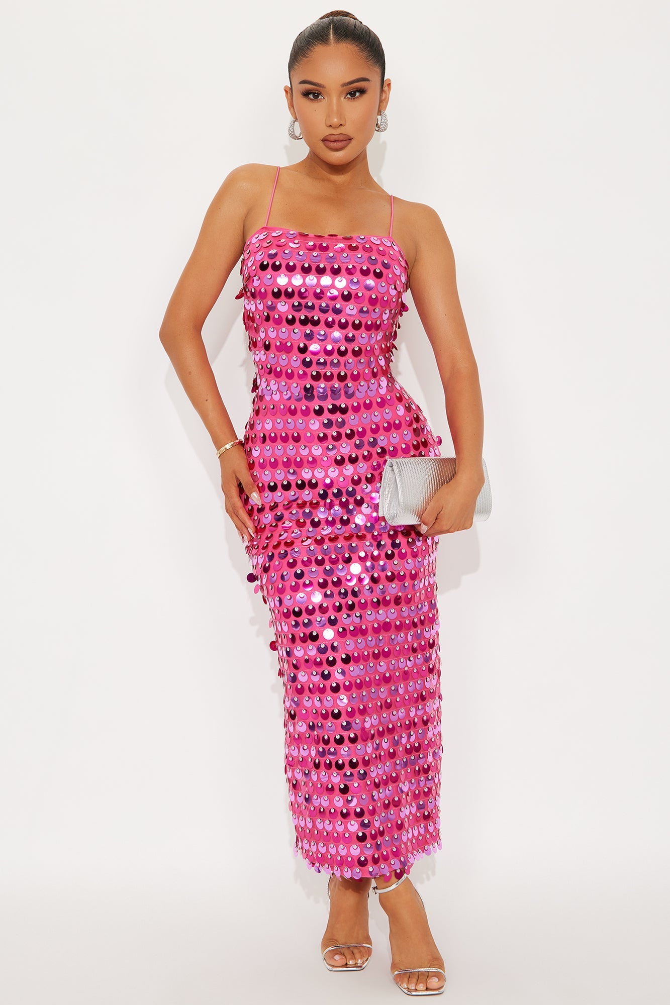 Cheers To You Sequin Midi Dress - Hot Pink