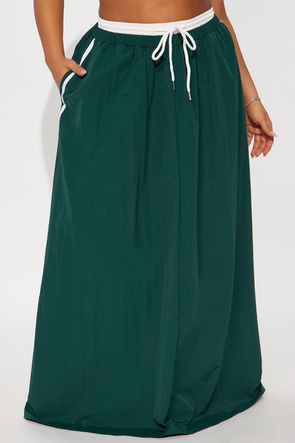 Sporty Gal Striped Maxi Skirt - Hunter Green